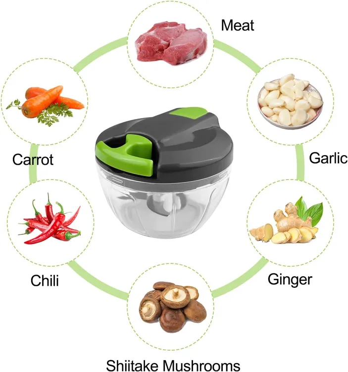 Tritatutto manuale multifunzione pratico e facile da usare. Trita cipolla, verdure, aglio e altri alimenti in pochi secondi. Ideale per la cucina.